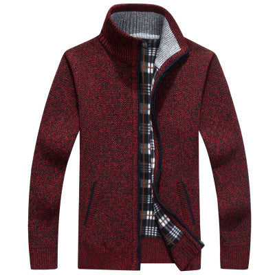 Stand collar color men's sweater cardigan