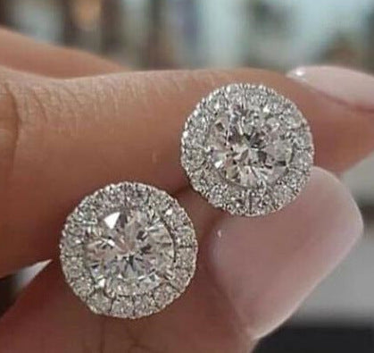 Simple And Fashionable Round Earrings With Full Rhinestonessmall And Cute Style