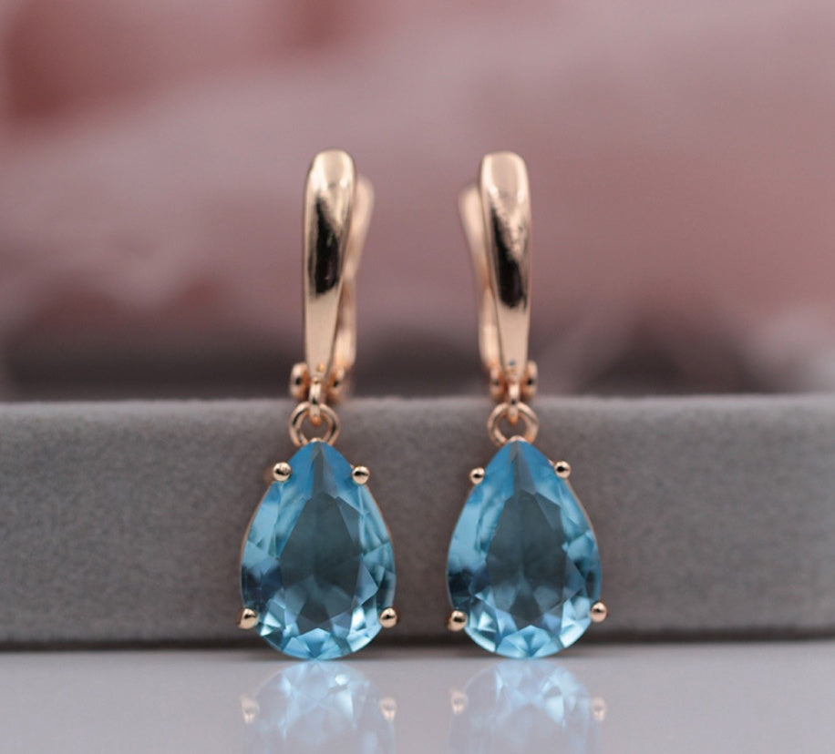 Moonstone color water drop zircon earrings