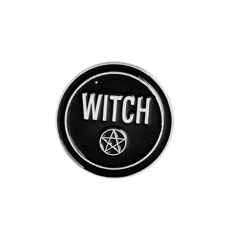 Punk Witch Coffin Witch Book Round Black Brooch