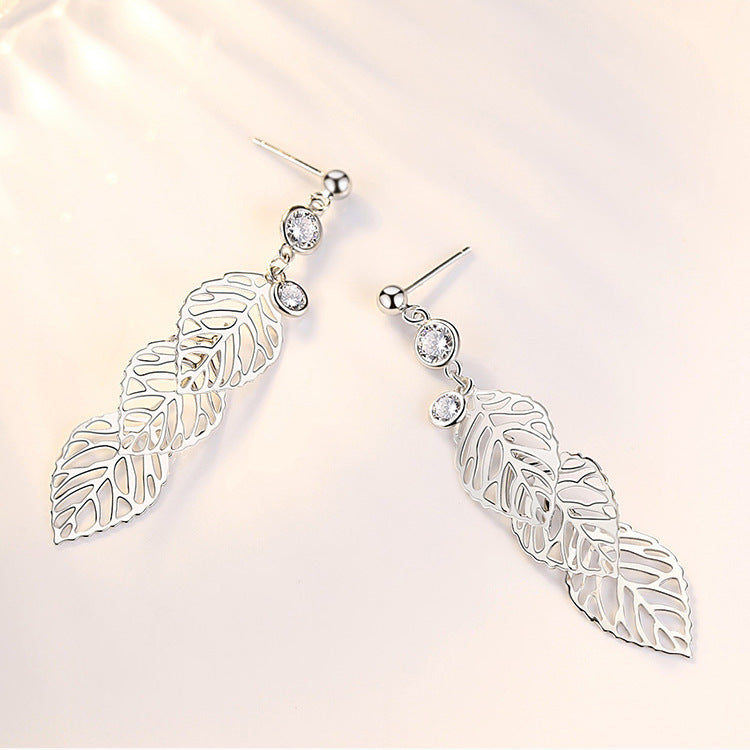 Fashion Long Leaf 925 Sterling Silver Earrings