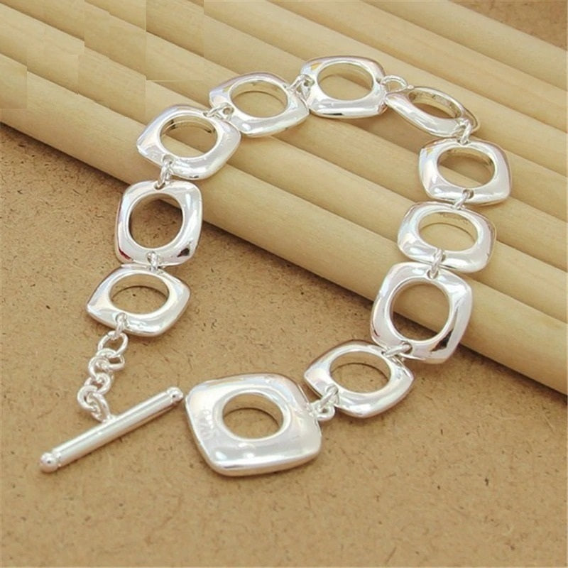 Silver Plated Set Korean Fashion Square Earring Necklace