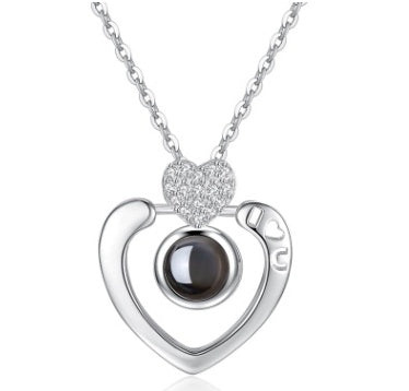 Plated 925 sterling silver rose gold pendant 100 languages I love you heart-shaped diamond ornaments