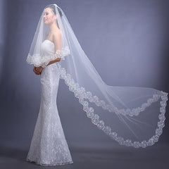 The bride wedding veil wedding wedding headdress accessories manufacturers 3 meters long white lace veil wholesale