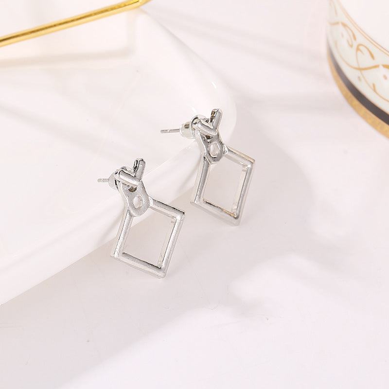 Hollow Diamond Square Stud Earrings