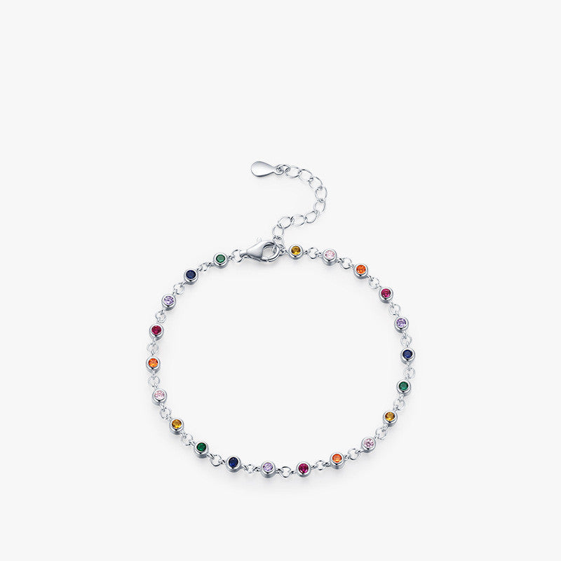 S925 Sterling Silver Rainbow Stone Bracelet