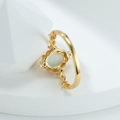 Women's Fashion Micro Rhinestone Four-corner Gold White Oval Ring