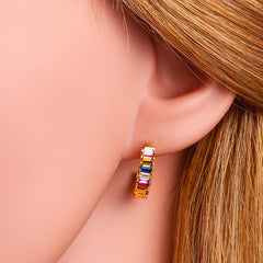 European And American Inlaid Colorful Zircon Geometric Round Earrings