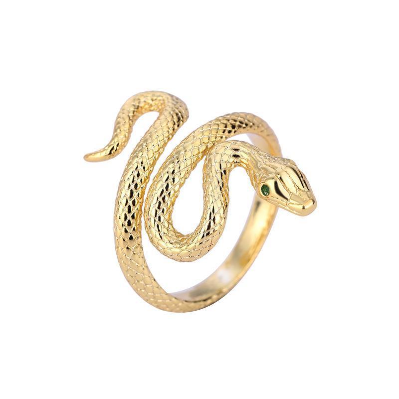 Winding Diamond Green Eye Snake Ring