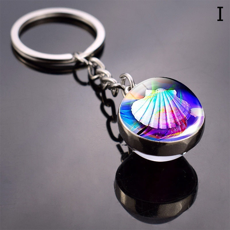 Turtle Shell Starfish Funny Animal Glass Ball Key Ring