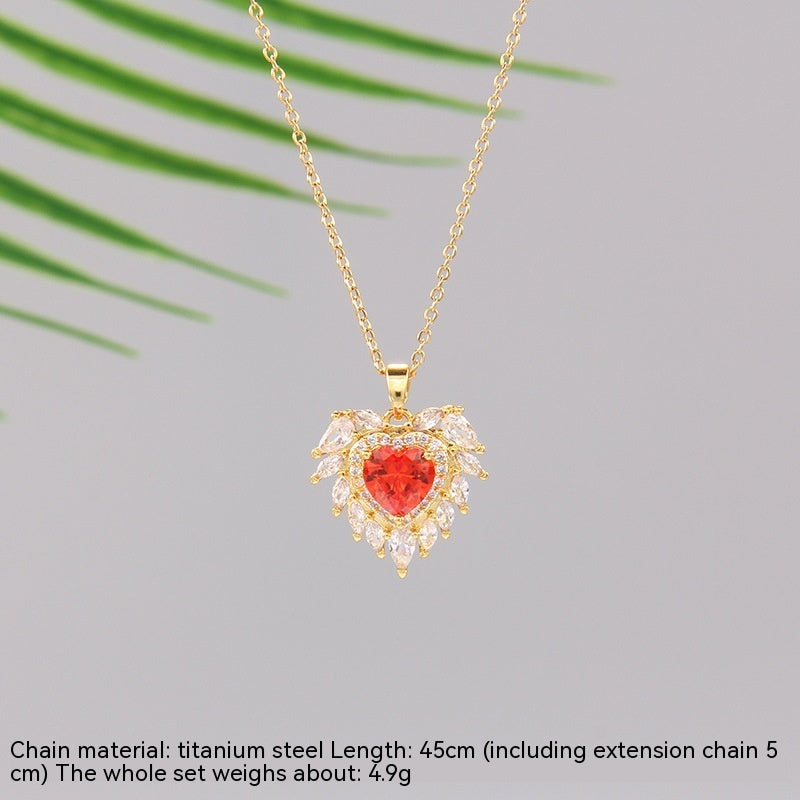 Loving Heart Zircon Necklace For Women Simple Personality Ins Style Niche High-grade Heart-shaped Titanium Steel Clavicle Chain