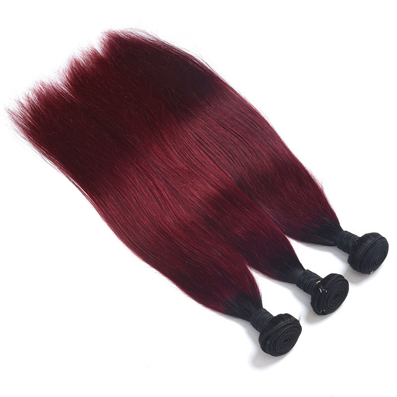 Color Real Hair Wig Gradient Wine Red