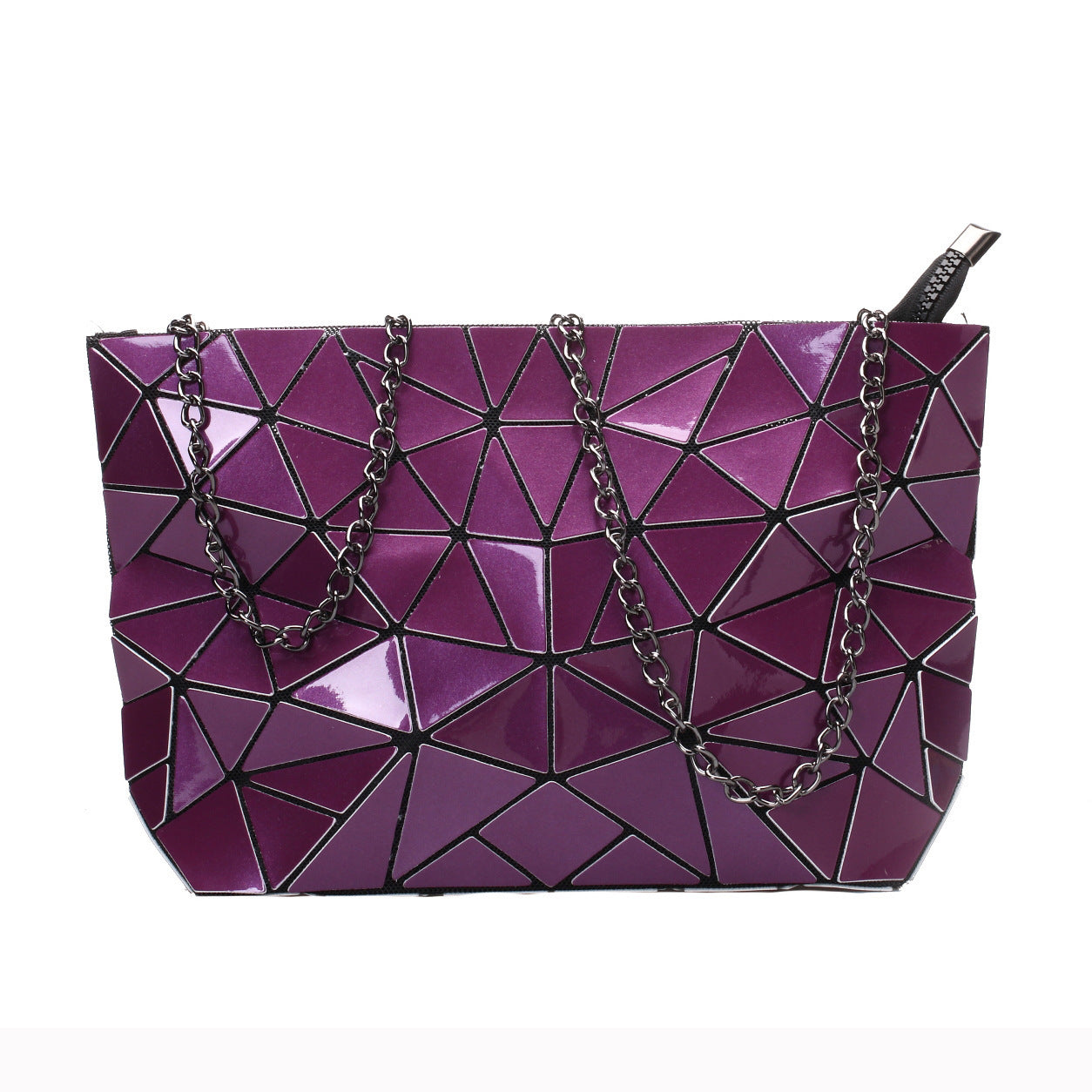 PU Geometric Diamond Lattice Single Shoulder Chain Bag For Women