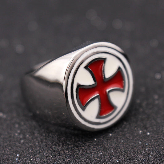 Retro Men's Titanium Steel Ring Red Drip Cross