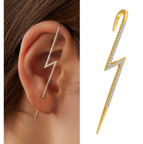 Bronze And Diamond-plated Real Gold Pierced Women's Lightning Earrings