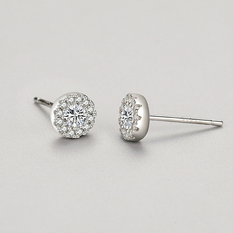 S925 Silver Hypoallergenic Full Diamond Round Earrings