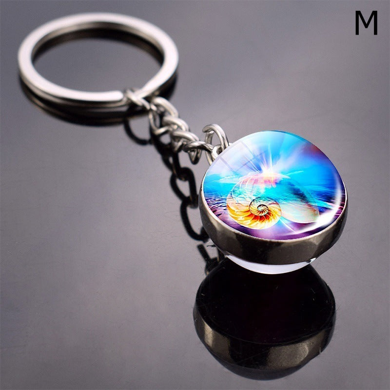 Turtle Shell Starfish Funny Animal Glass Ball Key Ring