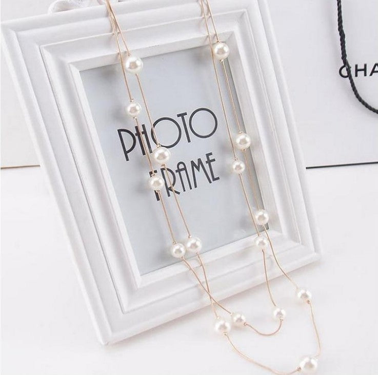 Multilayer Fashion Double-layer Pearl Sweater Chain Long Ornaments Necklace