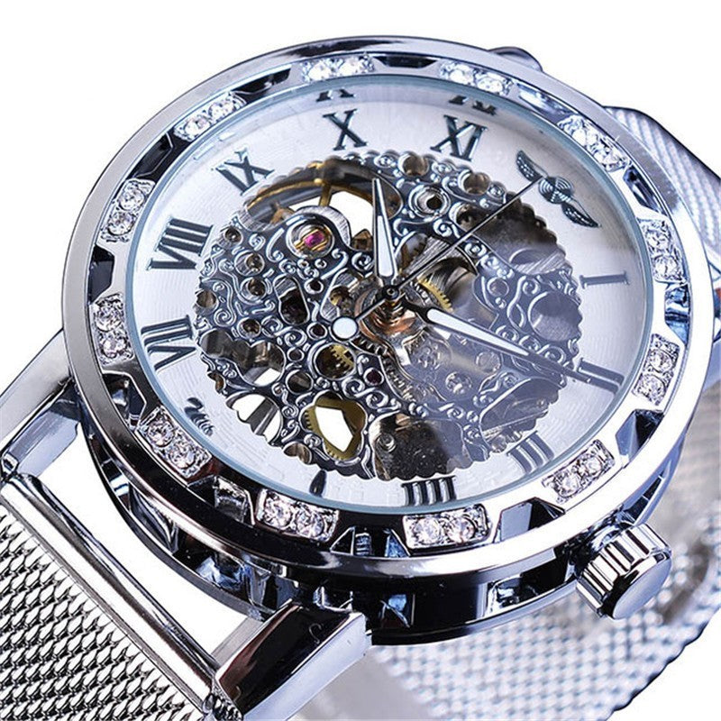 Popular Rhinestone Hollow Mesh Belt Mechanical Watch