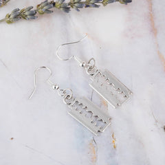 Razor Antique Silver Blade Pendant Earrings