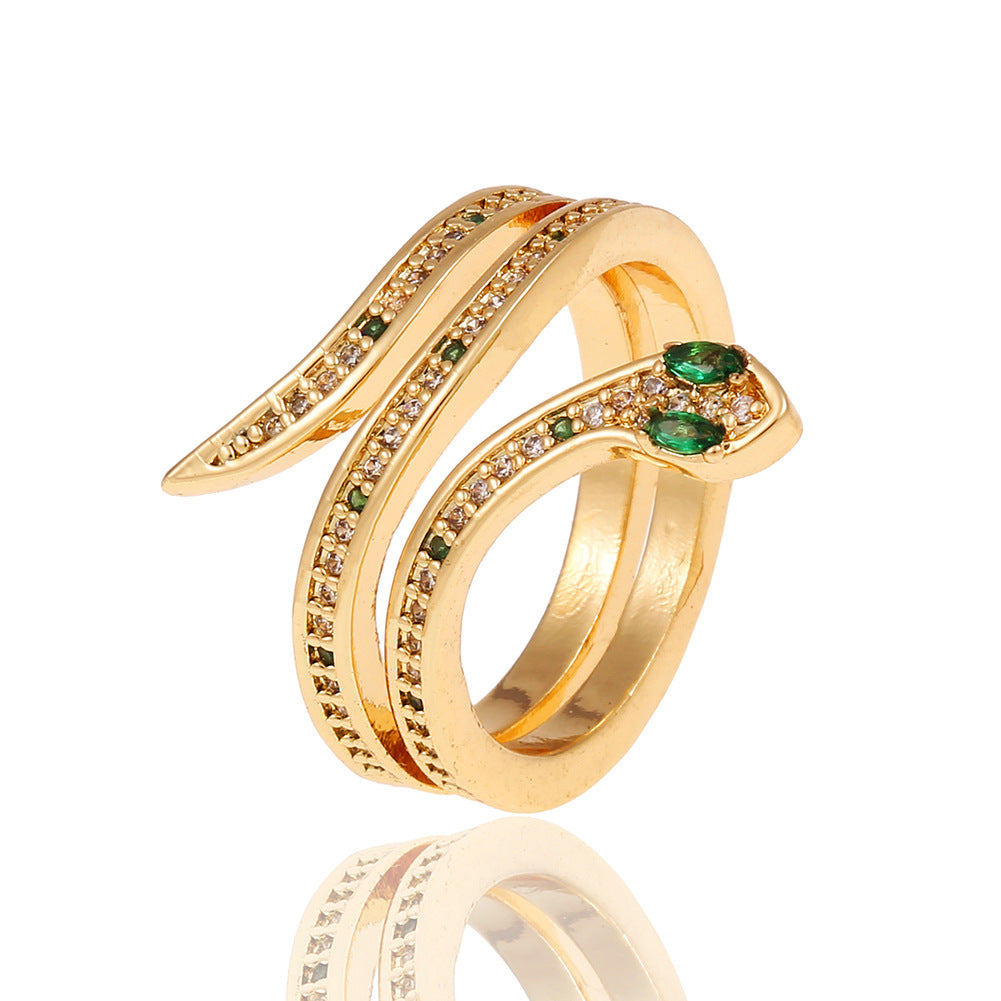 Copper Plated Genuine Gold Snake Shaped Diamond Ring With Adjustable