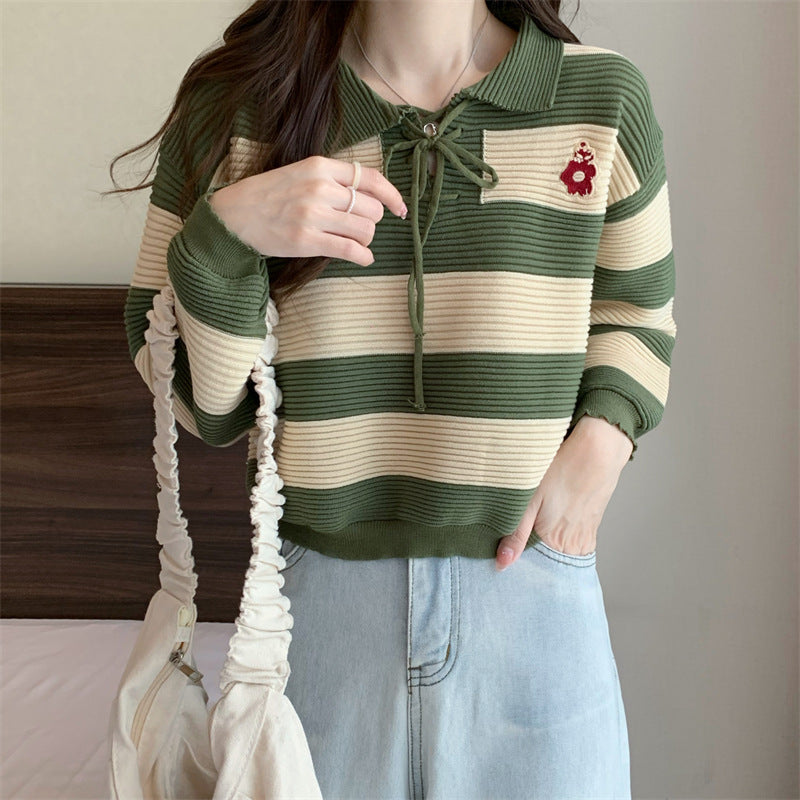 Autumn Striped Collar Knit Sweater