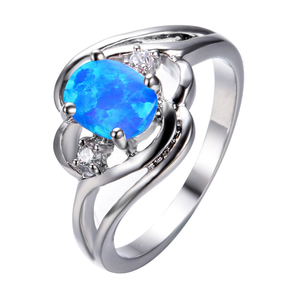 White Gold Oval White Opal Ring