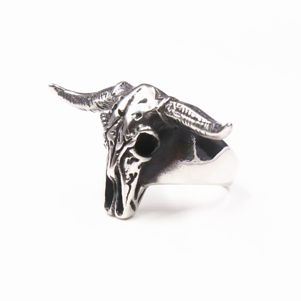 Personalized Titanium Steel Polished Vintage Aries Satan Ram Ring