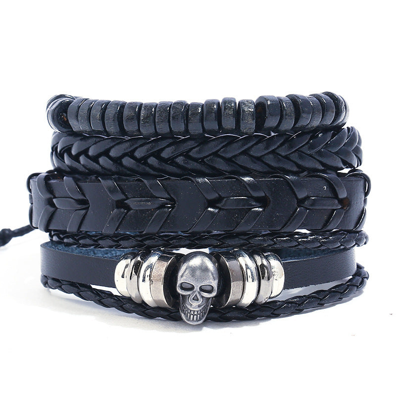 Skull braided cowhide bracelet