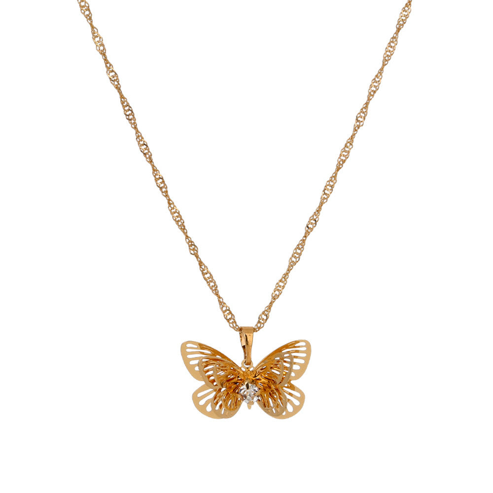 Ladies Short Clavicle Chain New Diamond Butterfly Necklace