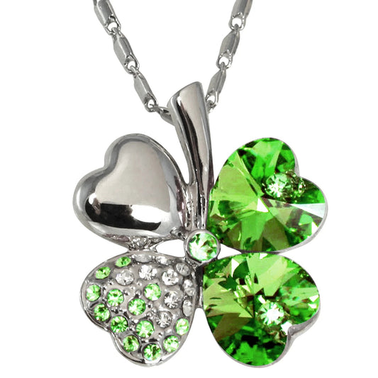 Crystal Clover Necklace Love Clover  girls product  women accessories  women product  trendy jewelry  jewelry  necklace  silver  ellexo shop  pendant  Emerald Pendant  girls accessories  women products