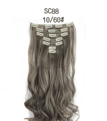 Inter-color T-color chemical fiber hightemperature silk clip hair clip hair extension hair clip long roll wig