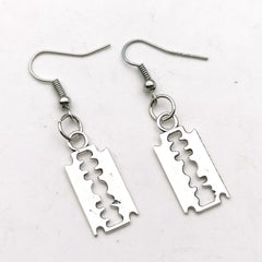 Razor Antique Silver Blade Pendant Earrings