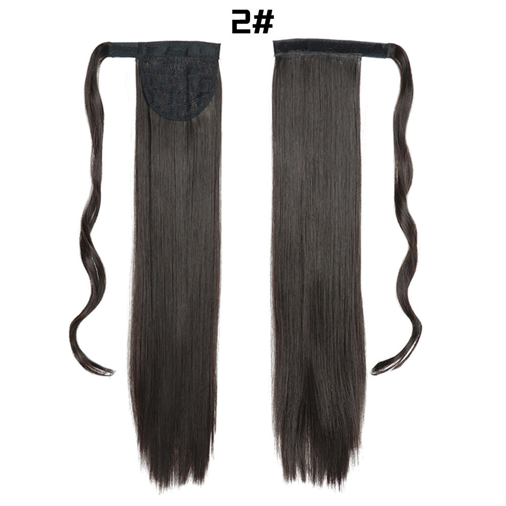 European And American Long Straight Hair Velcro Ponytail