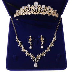 Leaf Inlaid AAA Zircon Bridal Crown Necklace Ornament