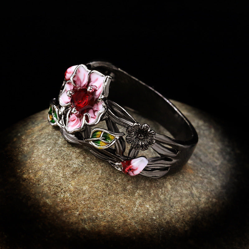 girls product  women accessories  women product  trendy jewelry  jewelry  Black Gold Plated Two-tone Flower Ring Female  women products  Rings  silver  Flower  ellexo shop  girls accessories