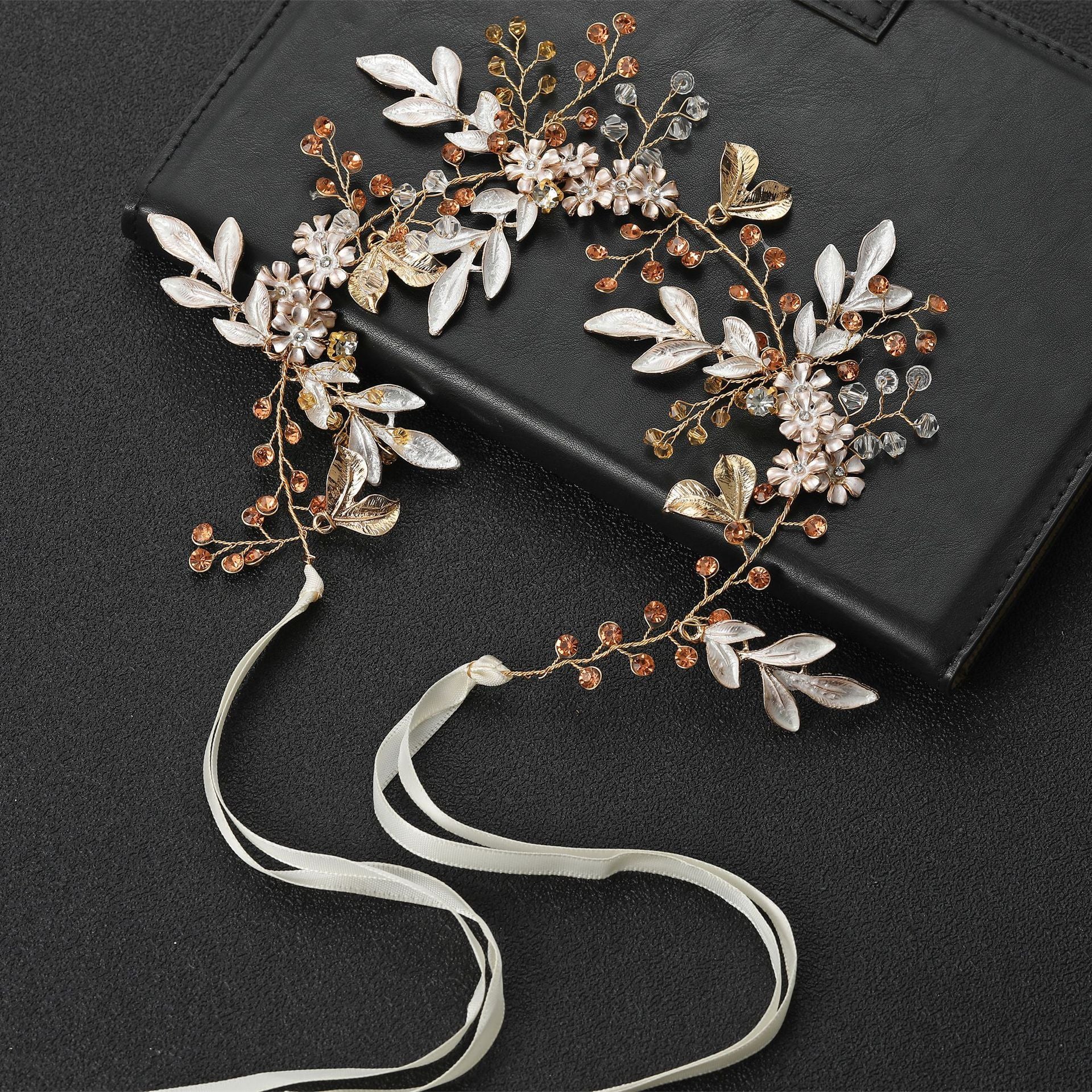 Alloy Leaves Flower Rhinestone-embedded Flexible Chain Headband Headwear