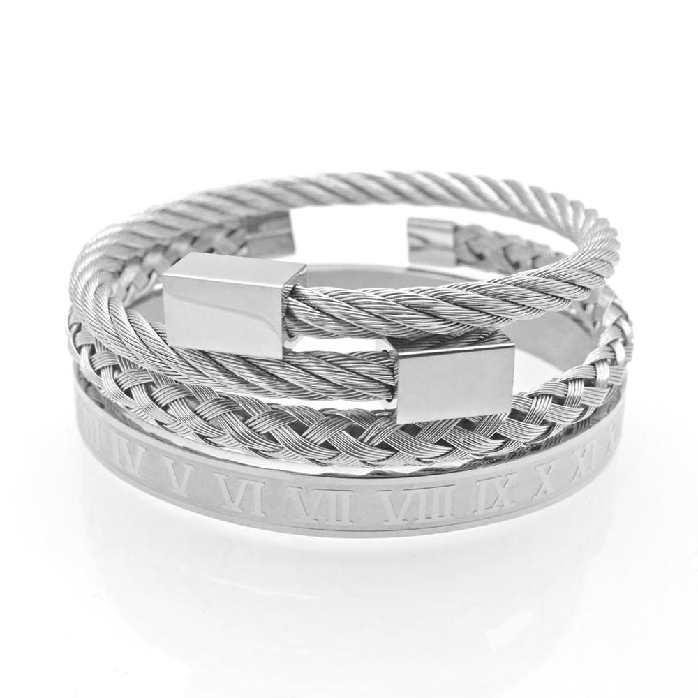 Retro Trend Stainless Steel Winding Three Color Square Bracelet