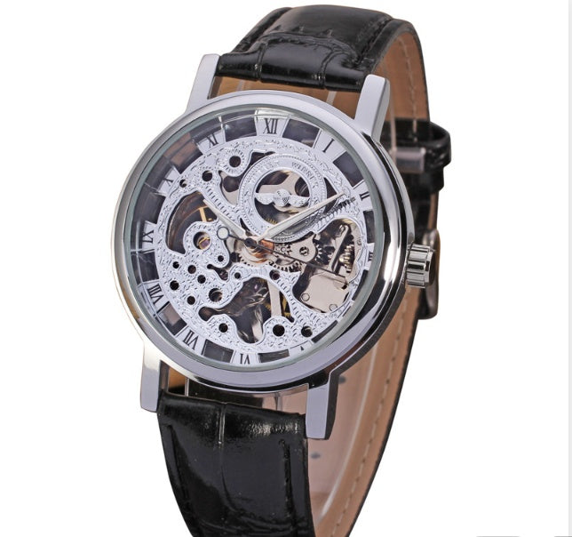 Men's Mechanical Watch Fashion Casual Retro Roman Style Hollow-out Watch