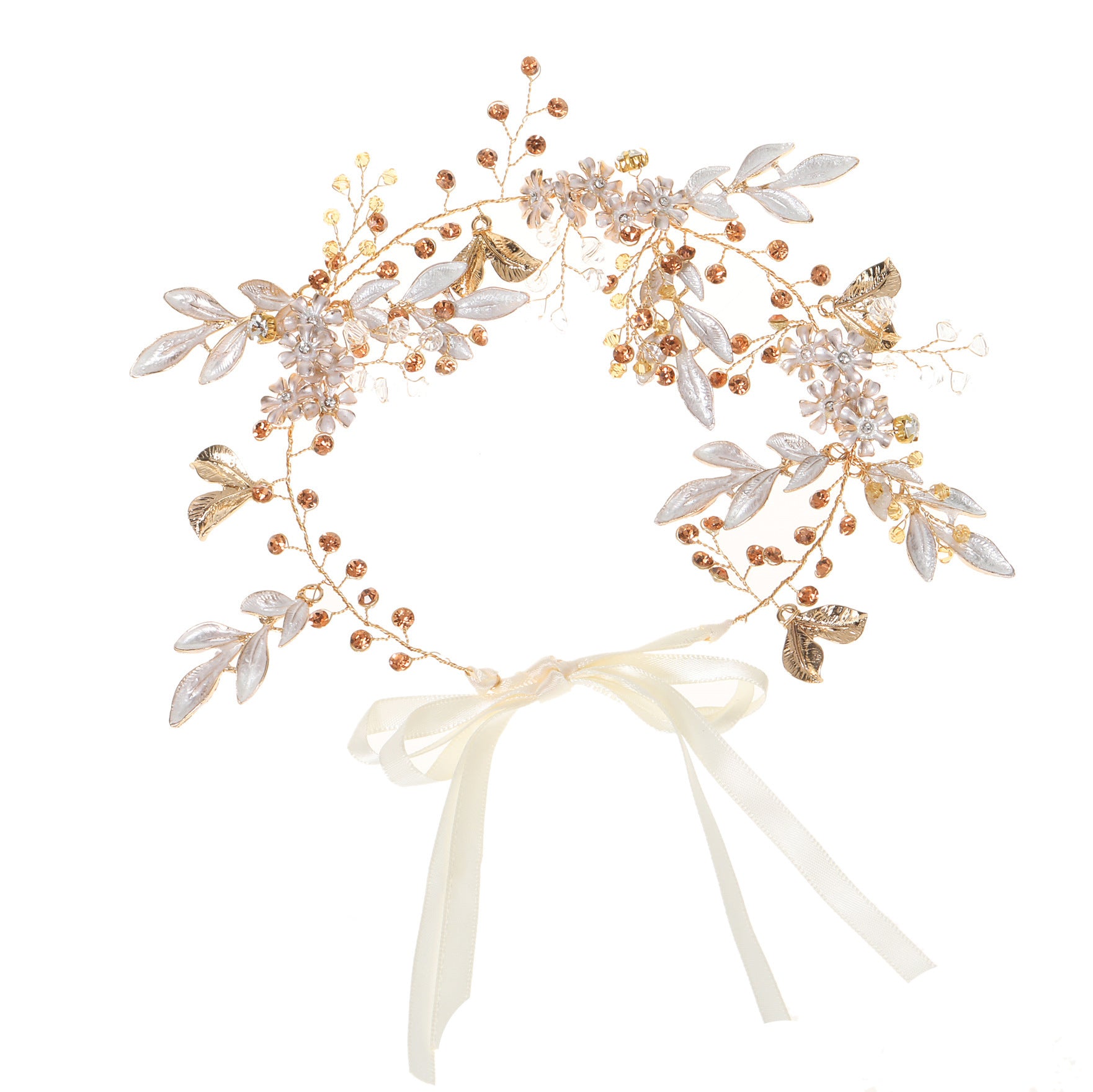 Alloy Leaves Flower Rhinestone-embedded Flexible Chain Headband Headwear