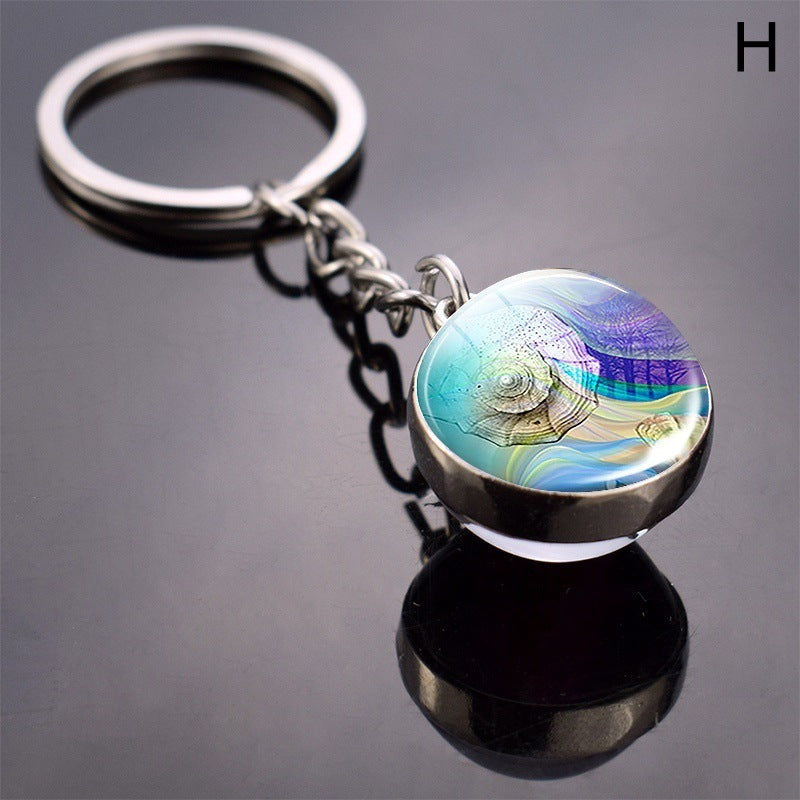 Turtle Shell Starfish Funny Animal Glass Ball Key Ring