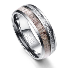 8mm Tungsten Carbide Men's Ring, Antler Design