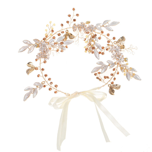 Alloy Leaves Flower Rhinestone-embedded Flexible Chain Headband Headwear