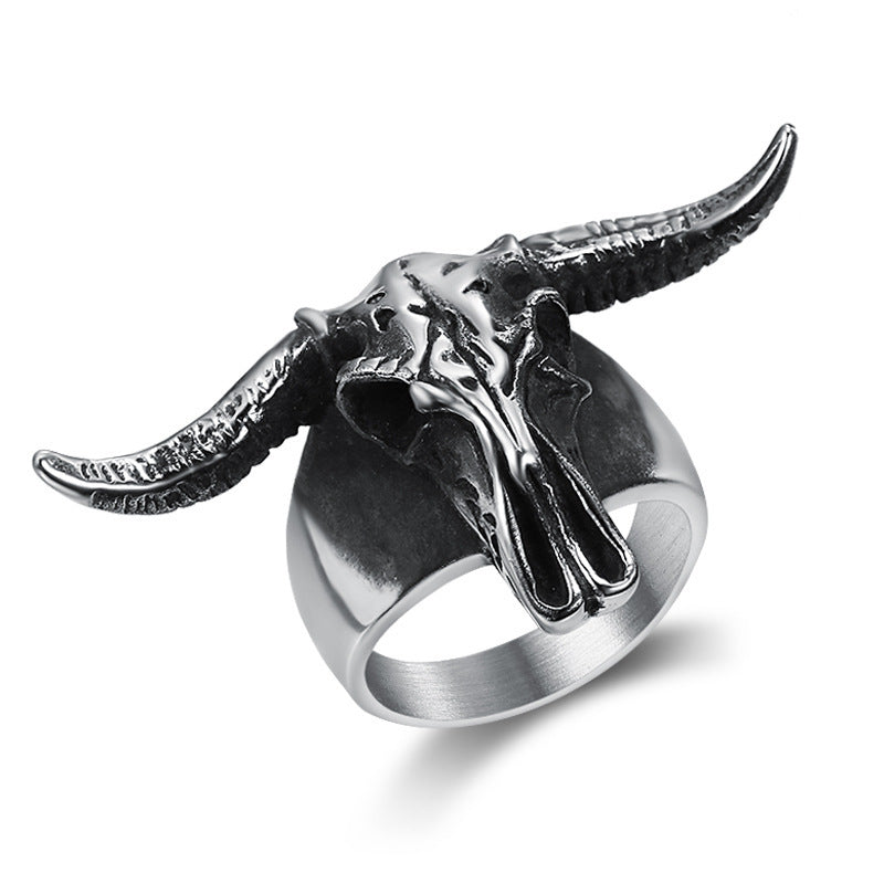 Personalized Titanium Steel Polished Vintage Aries Satan Ram Ring