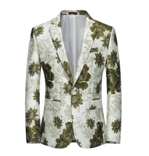 Casual Single Western Coat Men's Korean-style Slim-fit Floral Jacquard Nightclub Host MC Dress