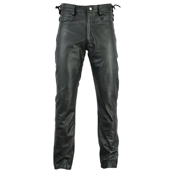 European And American Solid Color PU Strap Casual Men's Leather Pants