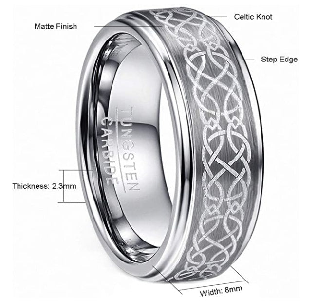 Laser Pattern Tungsten Gold Ring Ring