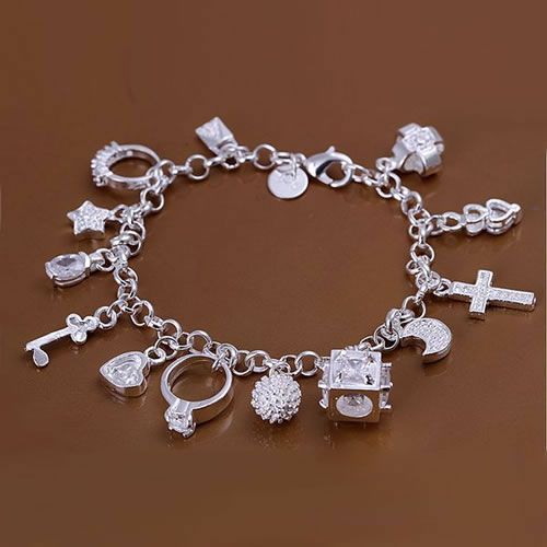 "925 Silver Fashion Thirteen Hanging Bracelet with delicate charms"