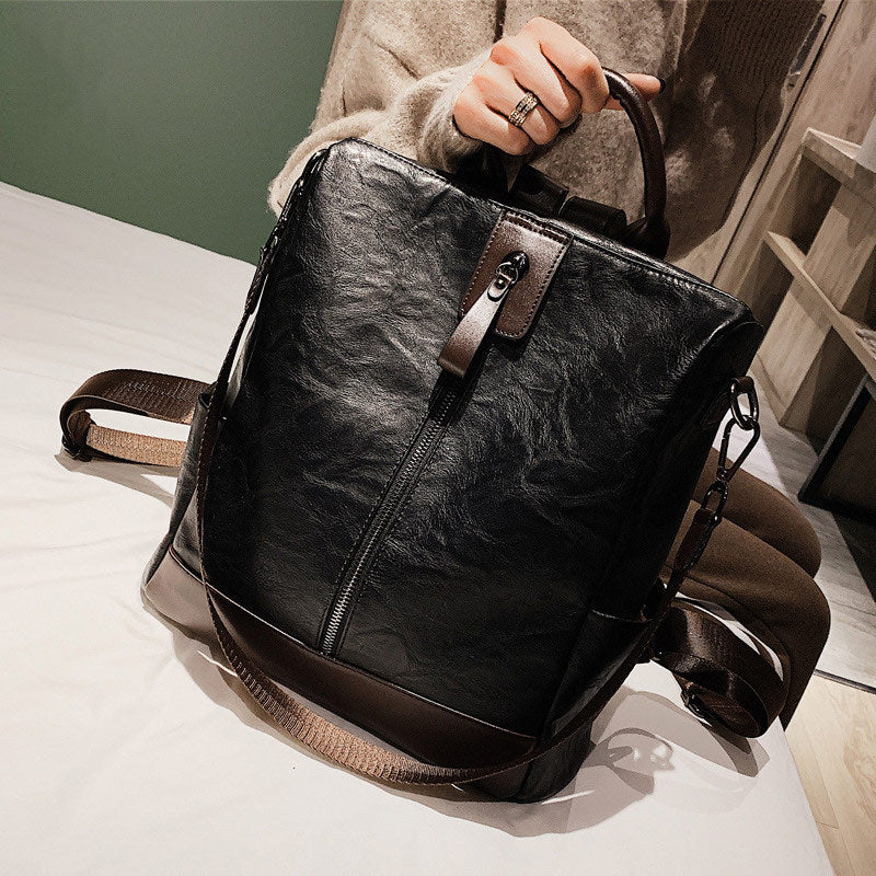Large capacity travel soft leather backpack