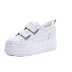 Women's Thick Sole Lightweight Leather Velcro Small White Shoes